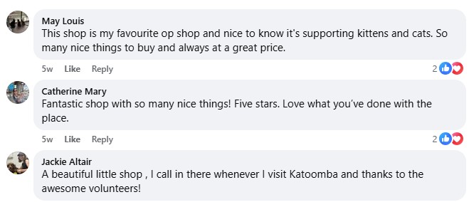 BMD Cat Welfare Op-Shop Testimonials