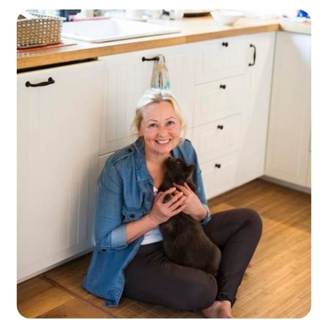 Rescue Cat on the Floor with Lady Rescue Cat on the Floor with Lady